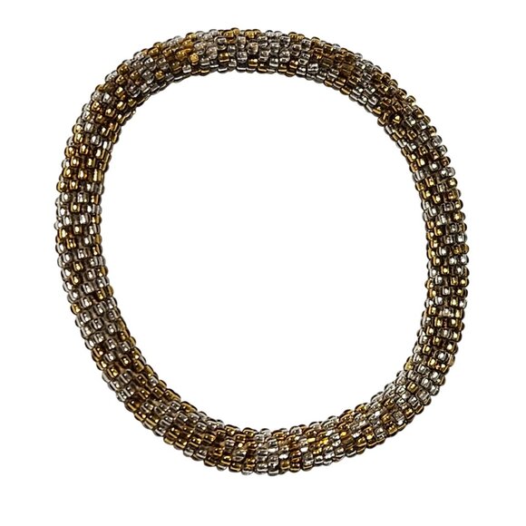 Handcrafted Elegant Gold Silver Beaded Stretch Bracelet Fashion Jewelry Women - Picture 1 of 3